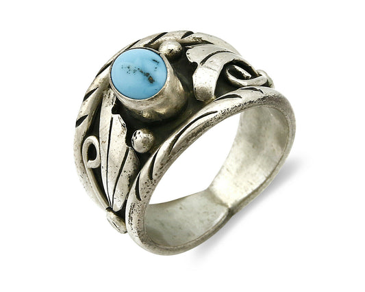 Navajo Ring .925 Silver Handmade Sleeping Beauty Turquoise Signed ELA C.80's