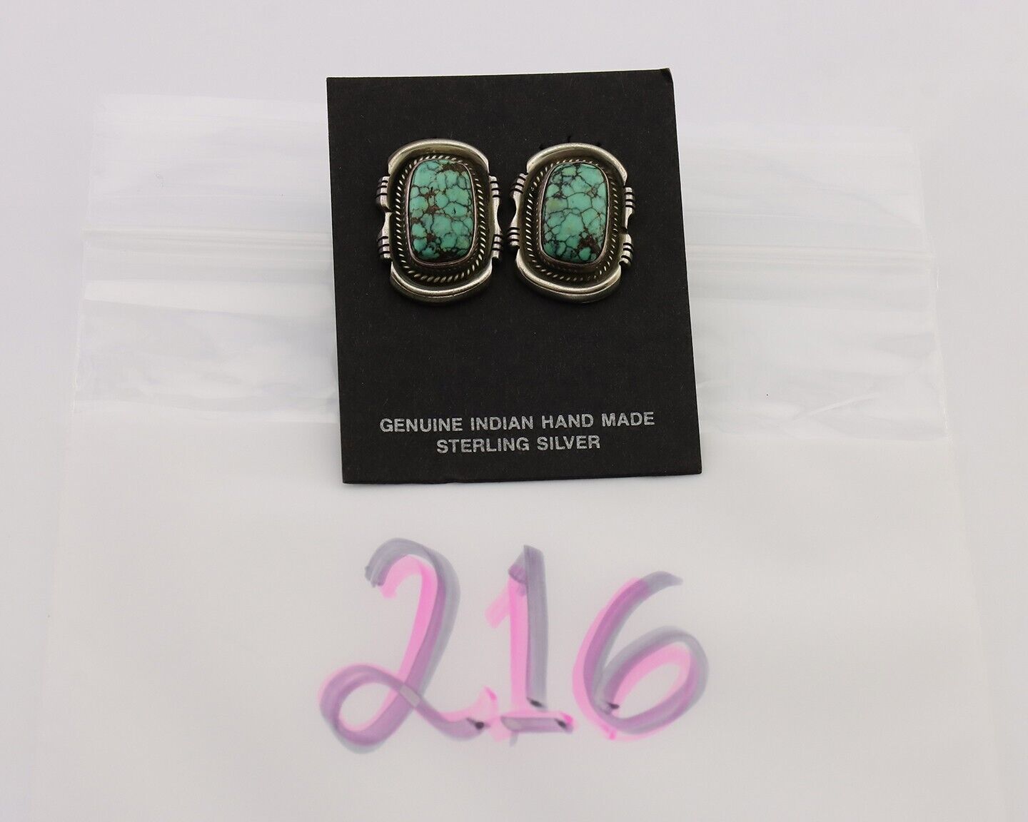 Navajo Earrings 925 Silver Spiderweb Mined Turquoise Artist Signed G C.80's