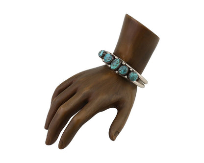 Navajo Cuff Bracelet 925 Silver Natural Turquoise Signed Frank Sandoval C.80's