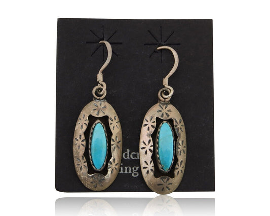 Navajo Dangle Earrings 925 Silver Natural Blue Turquoise Signed IJC C.80's