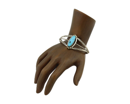 Navajo Bracelet 925 Silver Sleeping Beauty Turquoise Artist Signed SC C.80's