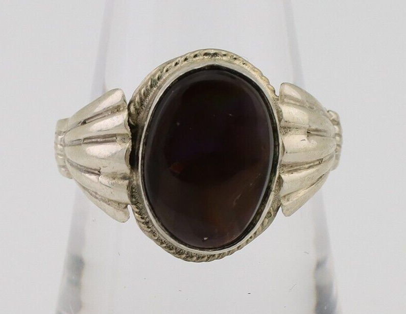 Navajo Handmade Ring 925 Silver Natural Fire Opal Native Artist Size 8.0 C.80's