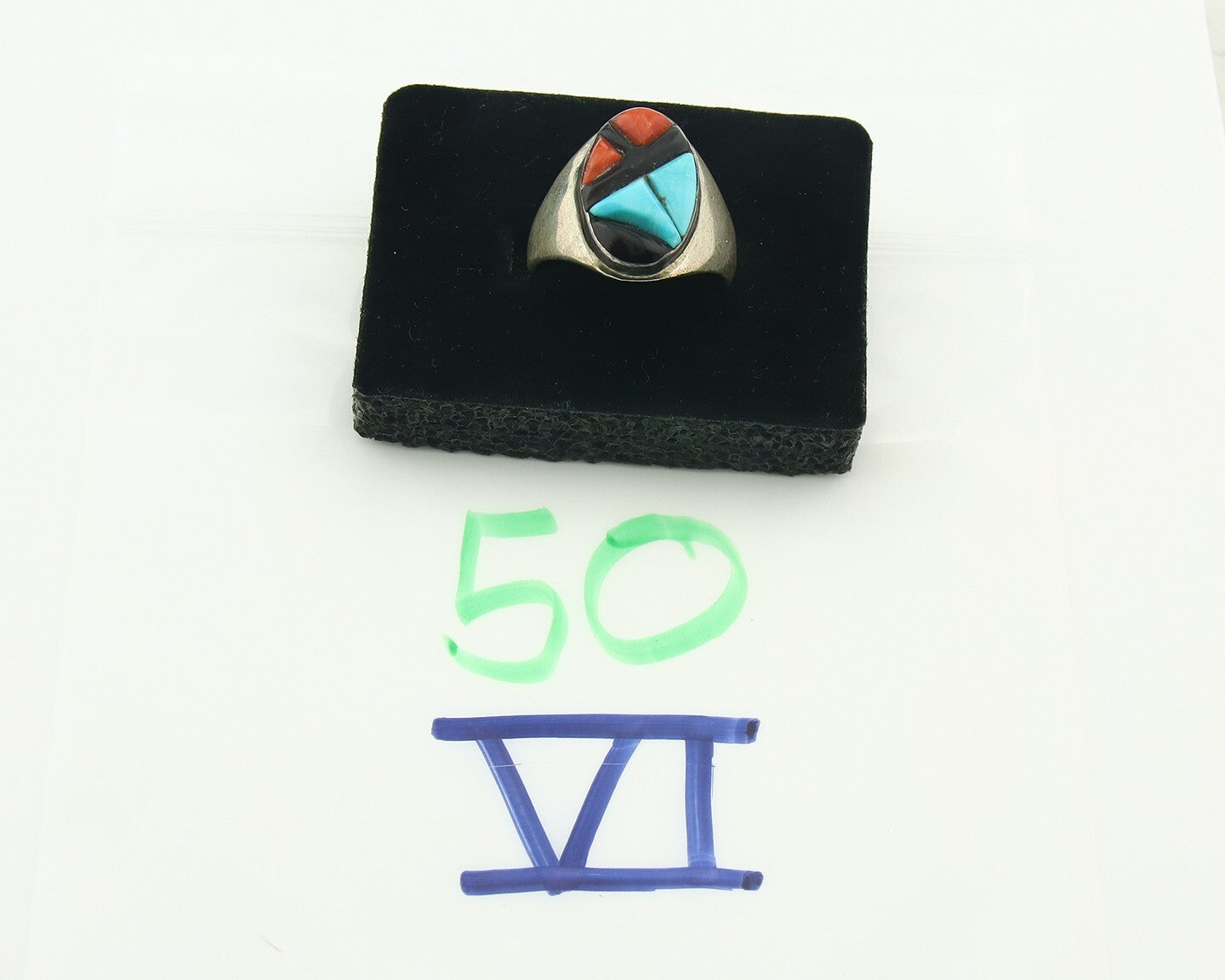 Vintage Zuni Ring 925 Sterling Authentic Natural Gemstone Signed K&GT Size 10