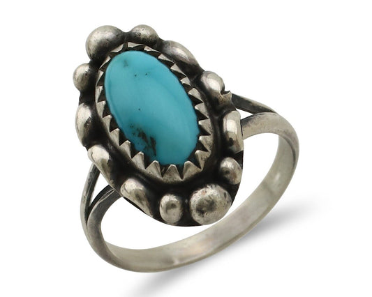 Navajo Ring 925 Silver Sleeping Beauty Turquoise Signed SkyStone Creations C80s