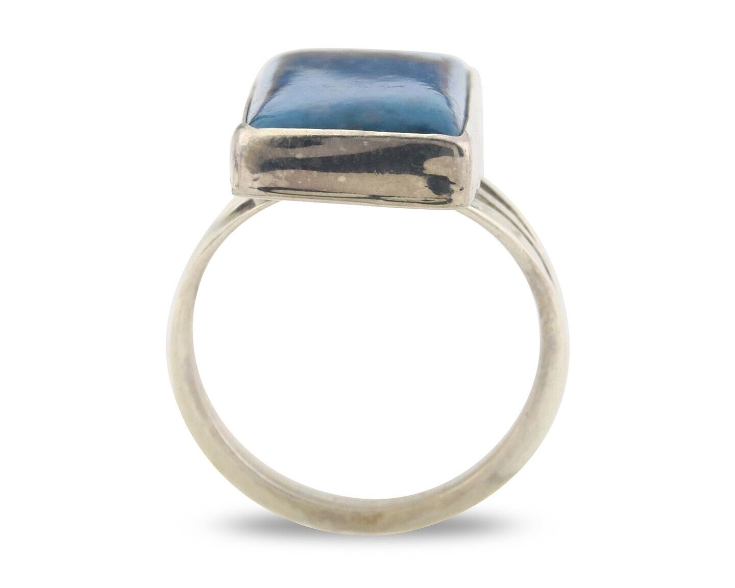 Navajo Ring 925 Sterling Lapis Handmade Native Artist C.80's Size 6.0