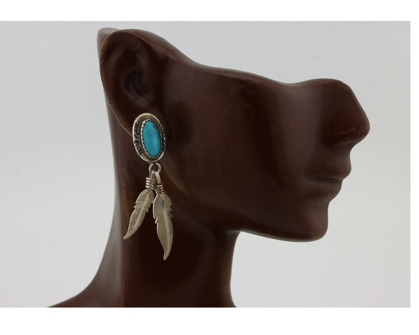 Navajo Handmade Earrings 925 Silver Blue Turquoise Native Artist C.80s