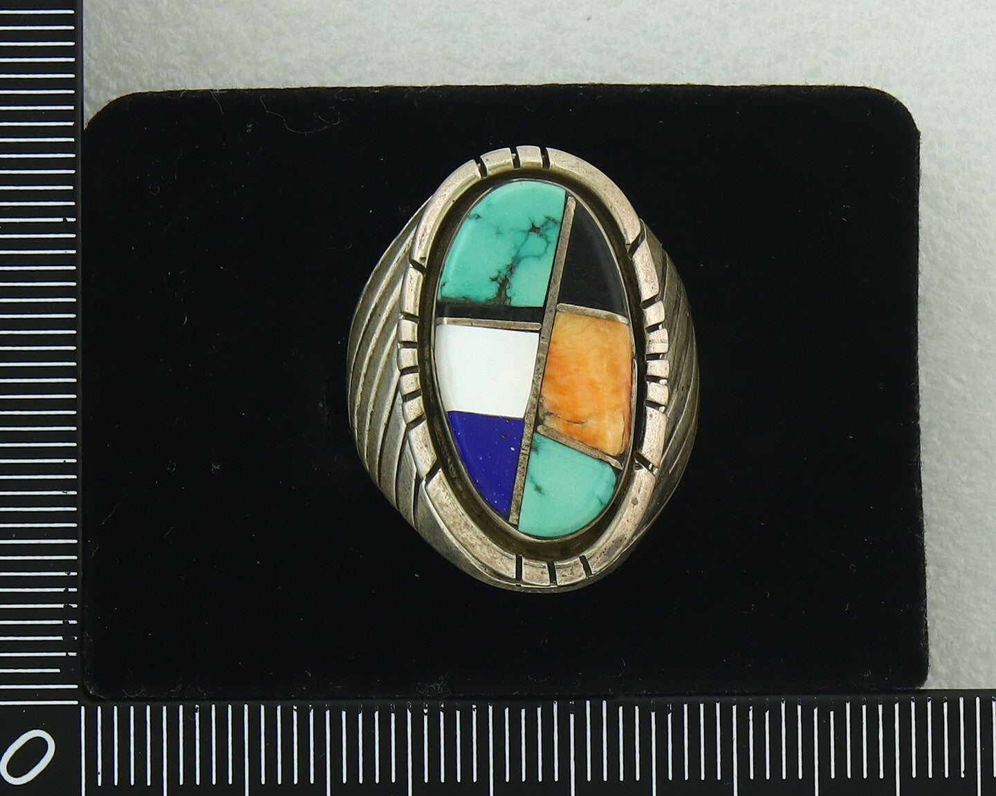 Vintage Zuni Ring 925 Sterling Authentic Natural Gemstone Signed MC Size 8.75