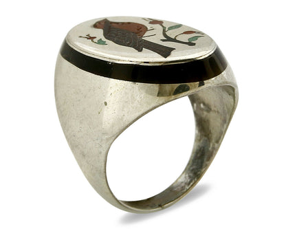 Navajo Bird Ring .925 Silver Inlaid MOP & Pin Shell Artist Watchman C.80's