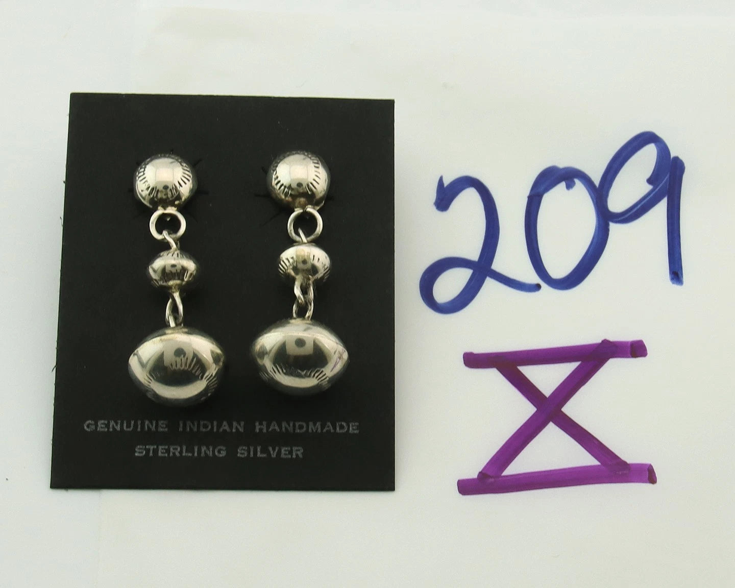 Navajo Bead Earrings Sterling Silver Handmade Vintage Hand Stamped Native Artist