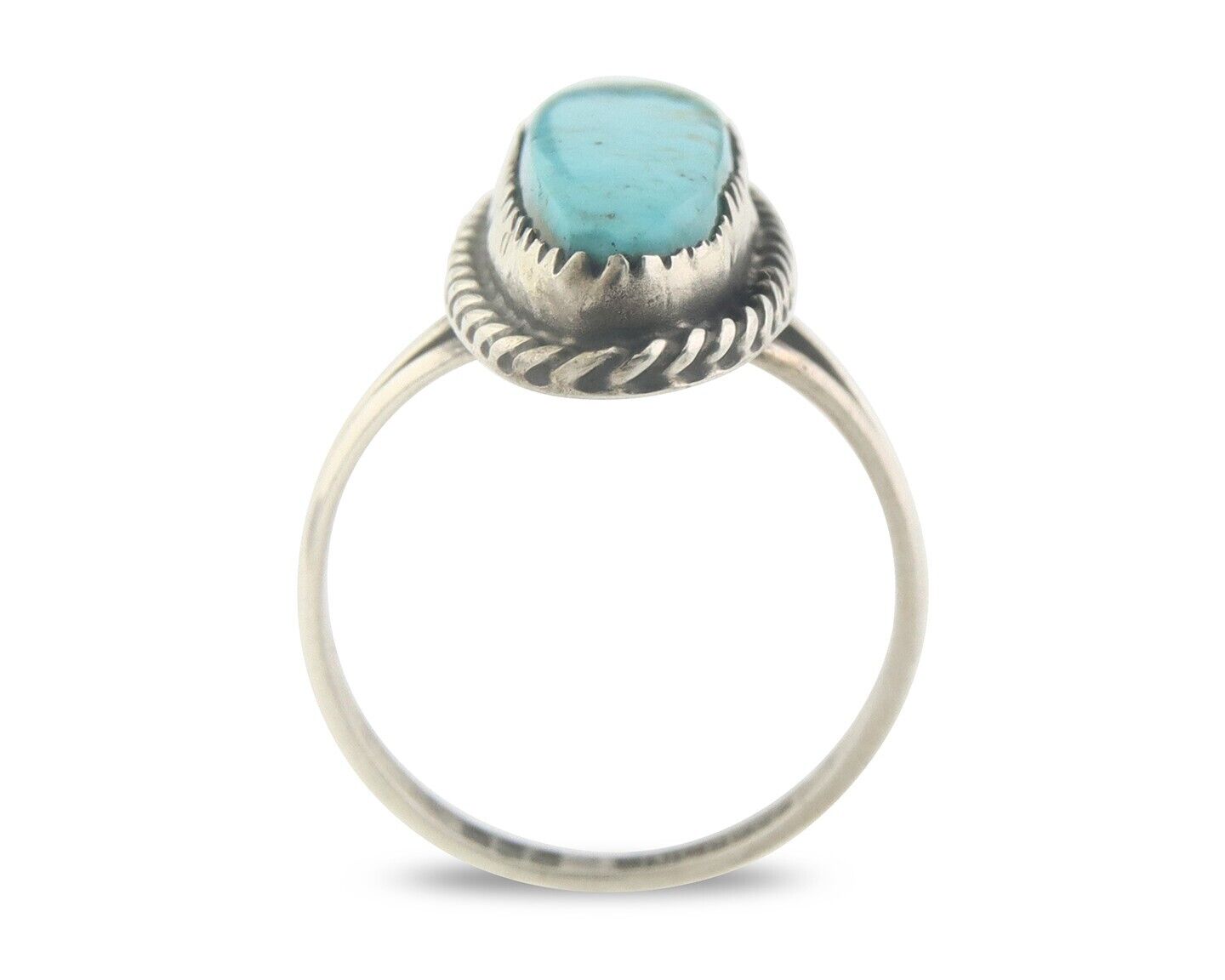Navajo Ring 925 Sterling Natural Turquoise Native Artist C.80's Size 6.75