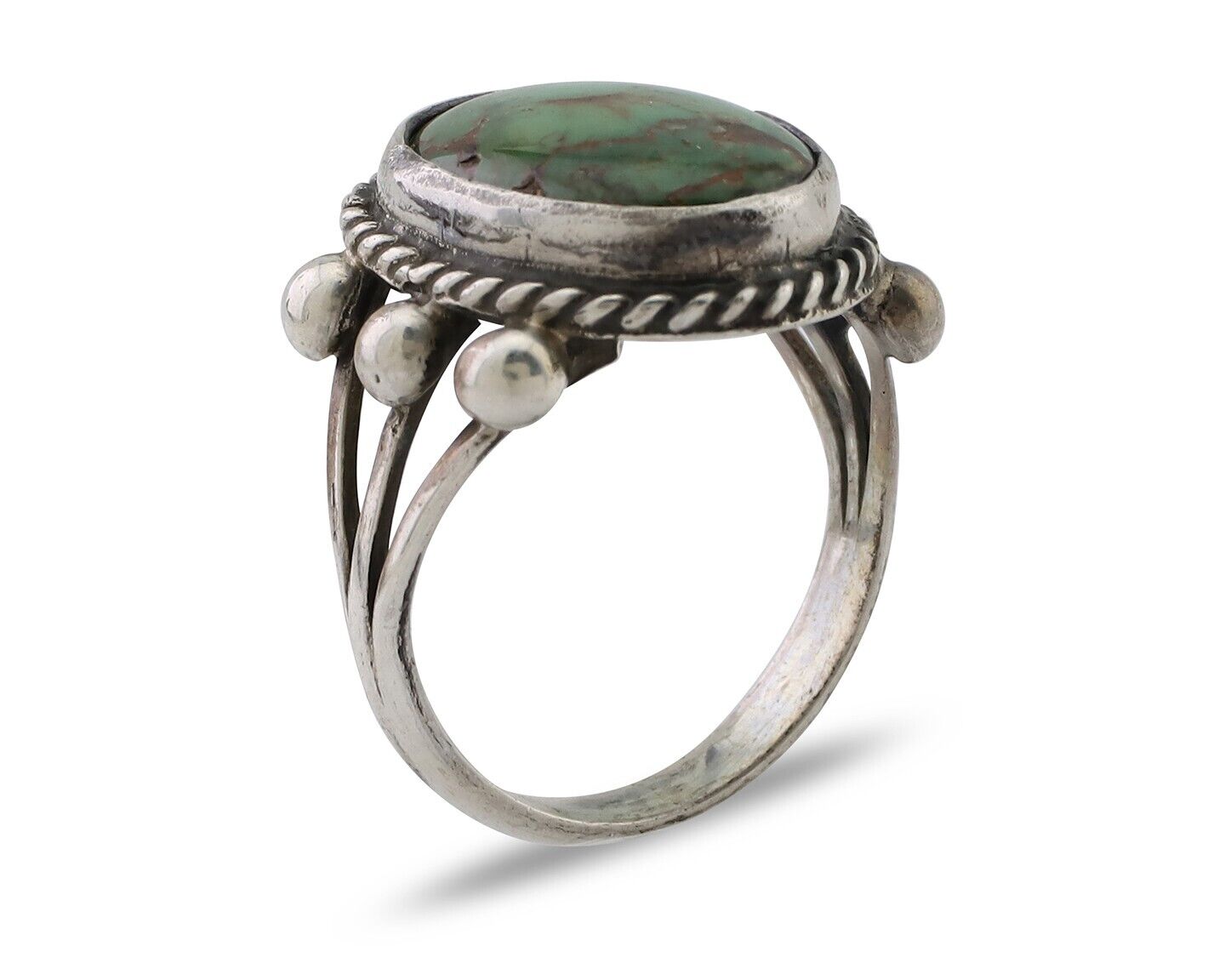 Navajo Ring 925 Silver Natural Green Turquoise Native American Artist C.80's