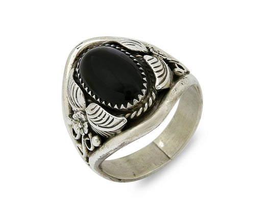 Navajo Artist Billy Slim Handmade Stamped Natural Onyx .925 Silver Ring