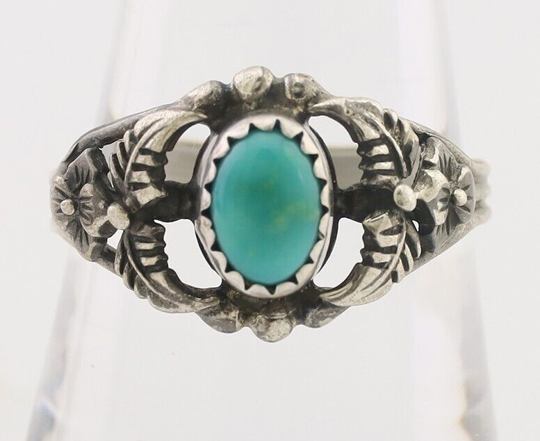 Navajo Ring 925 Silver Natural Blue Turquoise Native American Artist C.80's