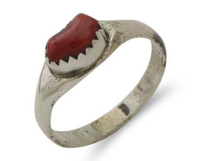 Navajo Handmade Ring 925 Silver Natural Mediterranean Coral Native Artist C.80's