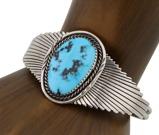 Navajo Cuff Bracelet 925 Silver Natural Turquoise Native Artist C.80's