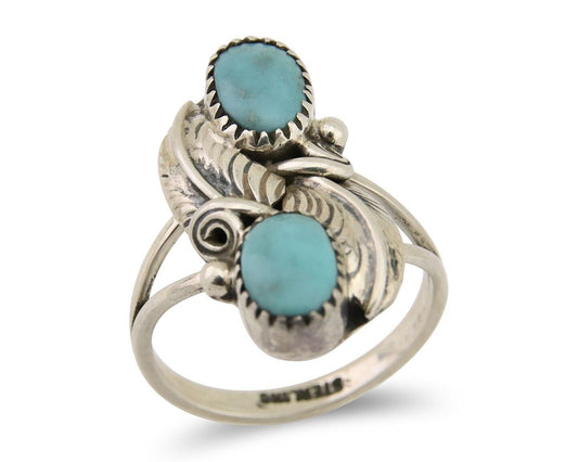 Navajo Ring 925 Silver Natural Slab Turquoise Artist Signed WR C.80's