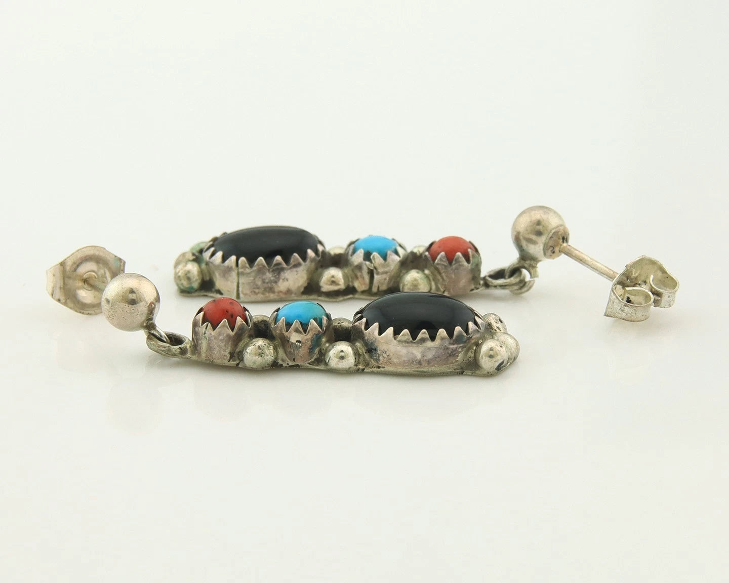 Navajo Dangle Earrings Sterling Silver Natural Gemstones Vintage Handmade
