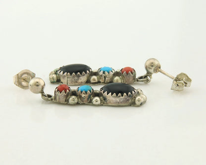 Navajo Dangle Earrings Sterling Silver Natural Gemstones Vintage Handmade