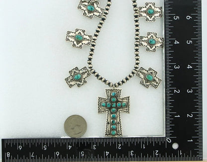 Navajo Cross Necklace Set Sterling Silver Turquoise Handmade Signed D Cadman