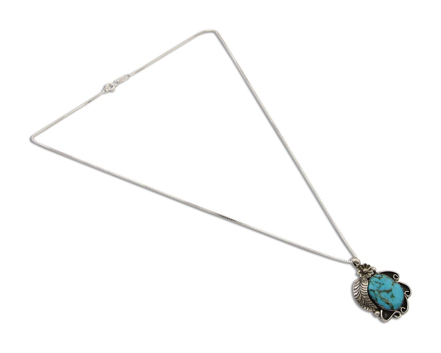 Navajo Necklace 925 Silver Natural Spiderweb Turquoise Native Artist C.80's