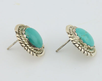 Navajo Earrings 925 Silver Natural Blue Turquoise Native American Artist C.80s