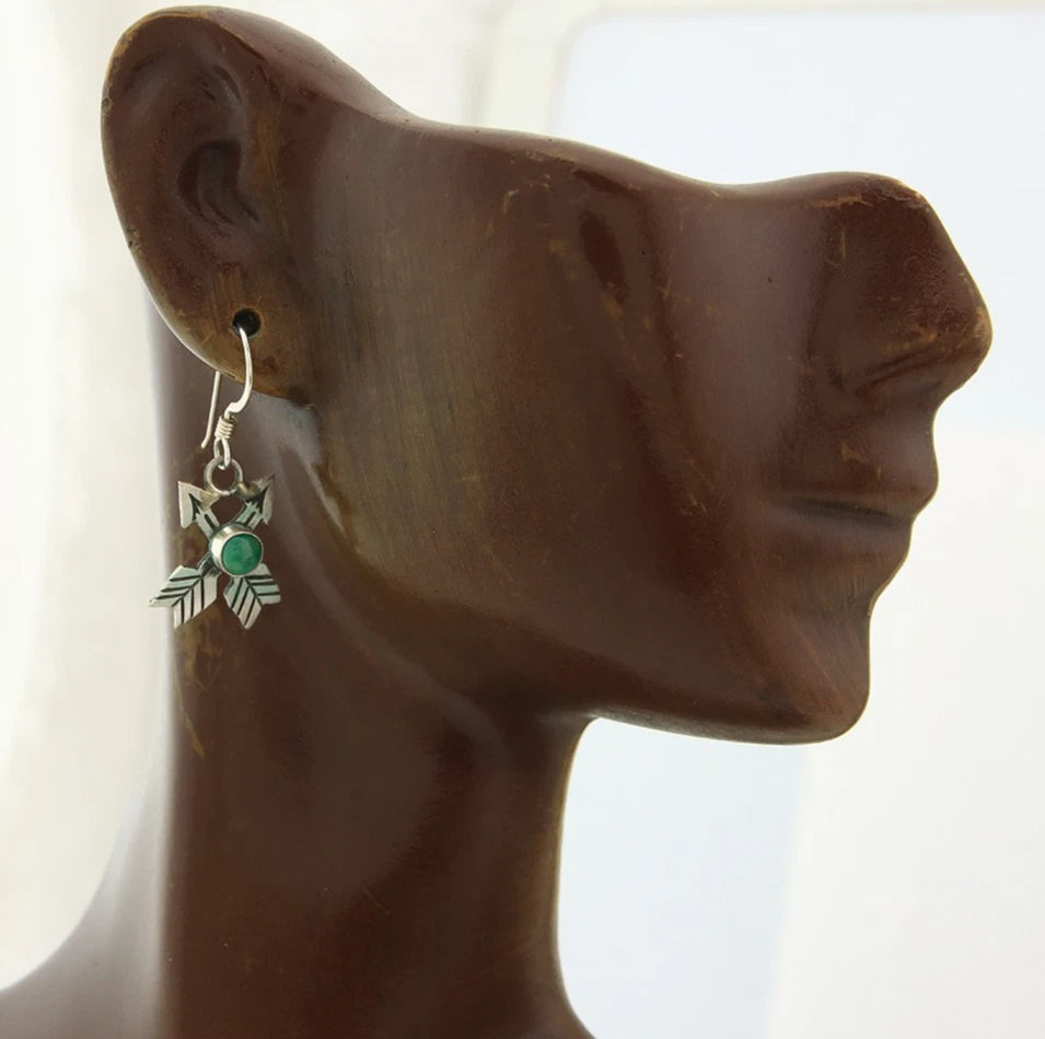 Navajo Arrow Earrings Sterling Silver Turquoise Handmade Vintage Native Artist
