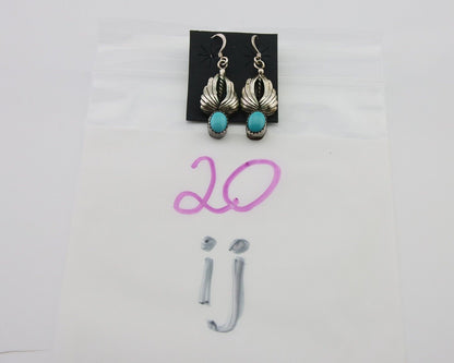 Navajo Dangle Earrings 925 Silver Natural Turquoise Native Artist Signed A C80s