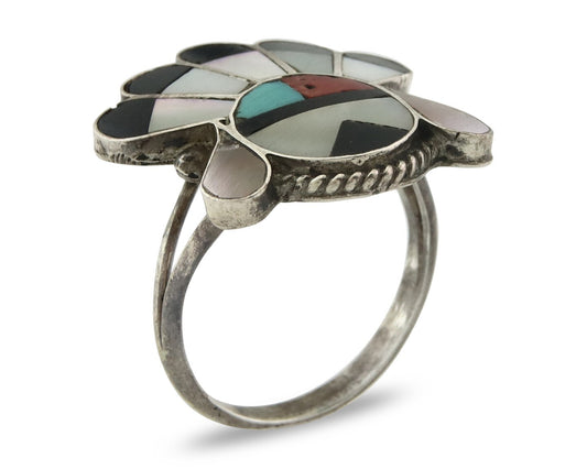 Vintage Zuni Ring 925 Sterling Silver Natural Gemstone Size 5.0