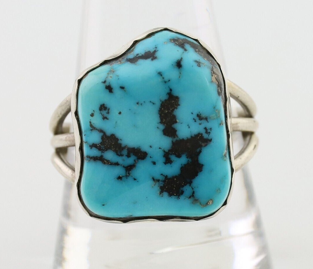 Navajo Ring 925 Silver Natural Blue Turquoise Signed Tony Guerro C.80's