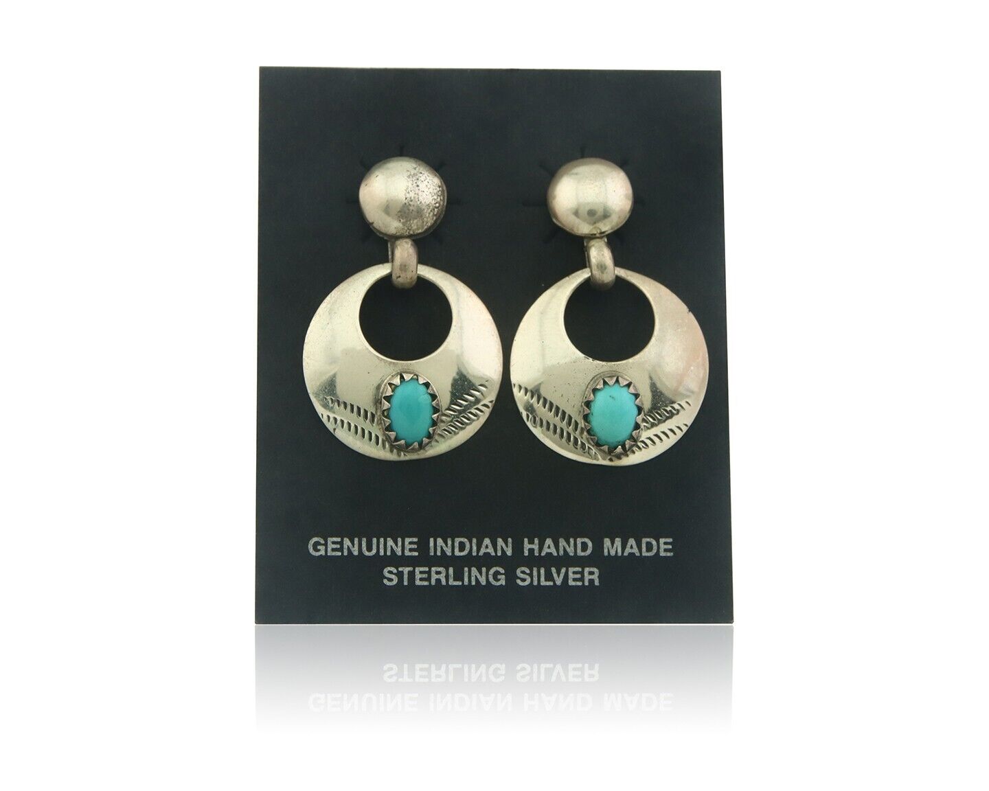 Navajo Earrings 925 Silver Natural Turquoise Native American Artist C80s