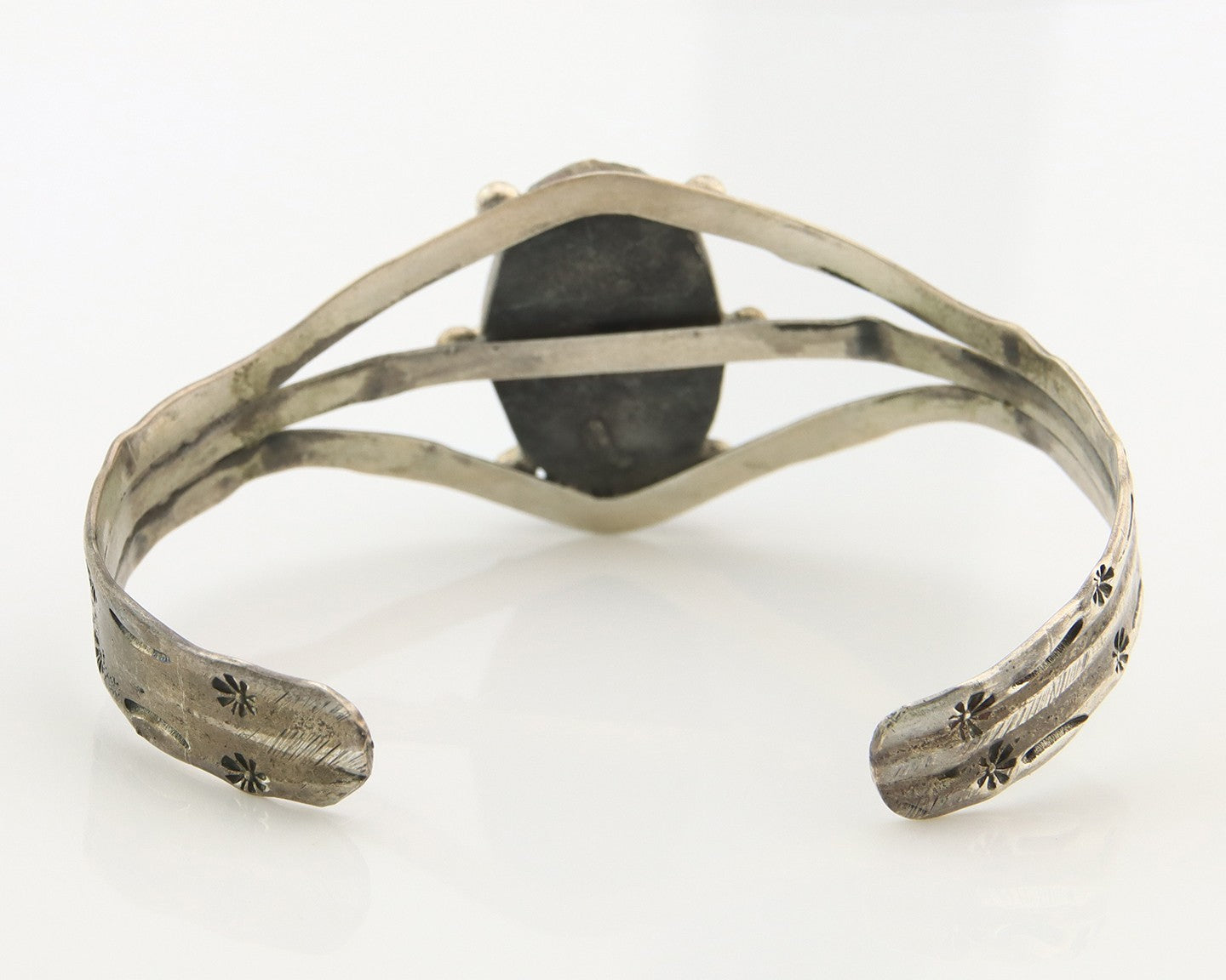 Navajo Bracelet Sterling Silver Turquoise Hand Stamped Native American Artist