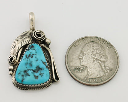 Navajo Pendant 925 Silver Sleeping B Turquoise Signed Justin Morris C.80's