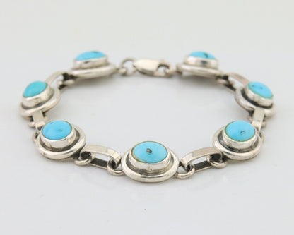 Navajo Bracelet 925 Silver Natural Blue Turquoise Native American Artist C.80's