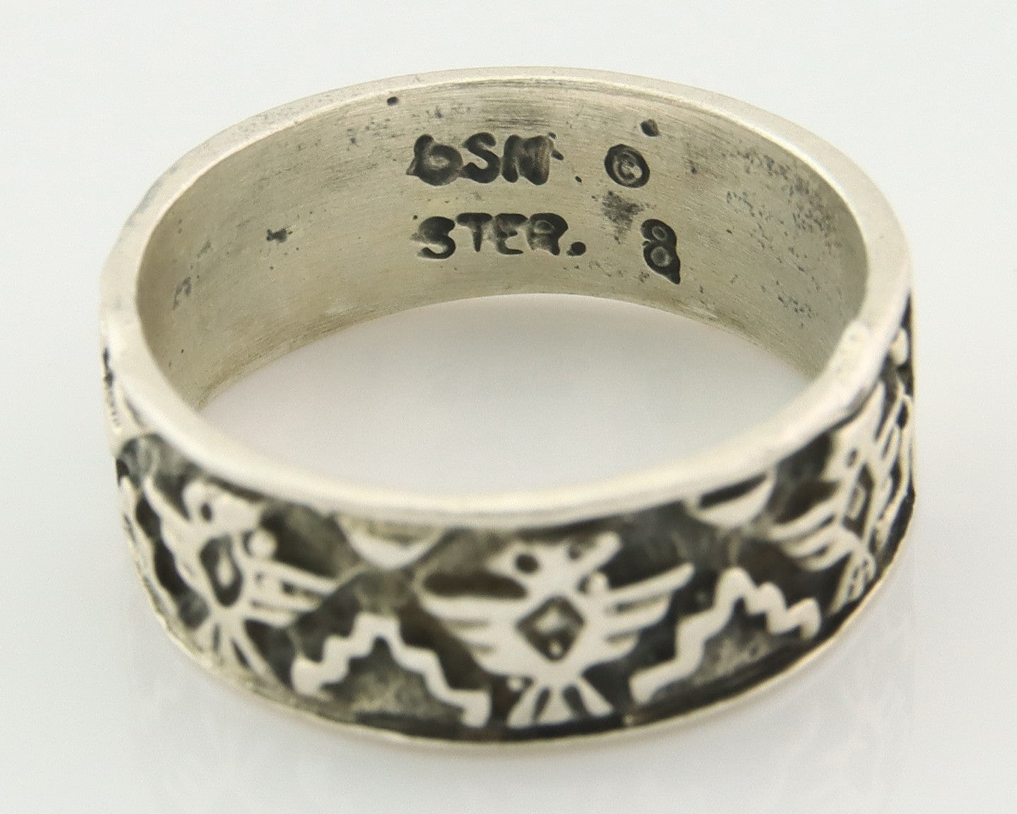 Navajo Band Ring Sterling Silver Vintage Authentic Signed BSM Size 8.0