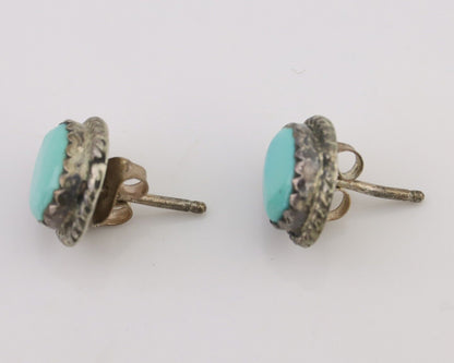 Navajo Earrings 925 Silver Natural Blue Turquoise Native American Artist C.80s