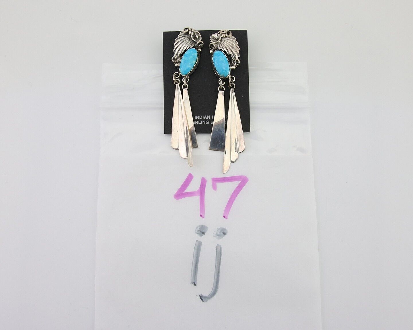 Navajo Dangle Earrings 925 Silver Natural Blue Turquoise Artist Signed M.S. C80s