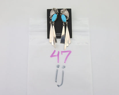 Navajo Dangle Earrings 925 Silver Natural Blue Turquoise Artist Signed M.S. C80s