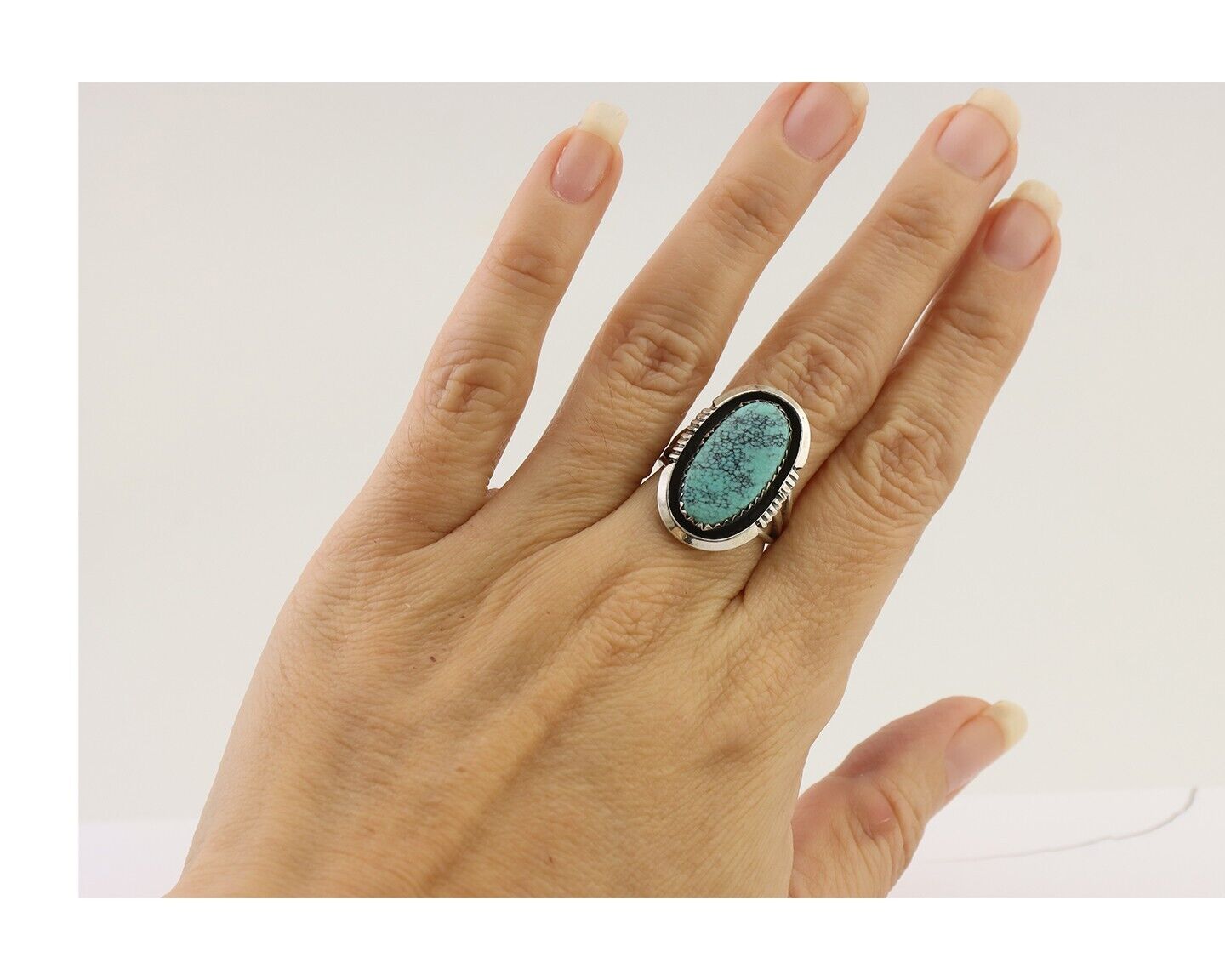 Navajo Ring 925 Silver Natural Blue Turquoise Native American Artist C.80's