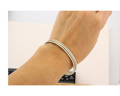 Navajo Bracelet 925 Silver & 12k Yellow Gold Plated Cuff Signed E C.80's