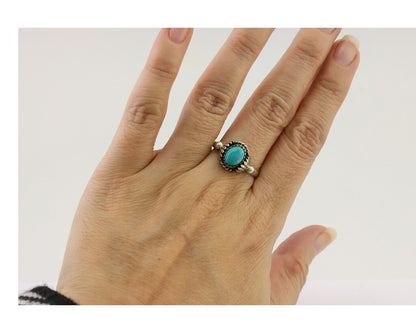 Navajo Ring 925 Silver Kingman Turquoise Native American Artist Made In 1985