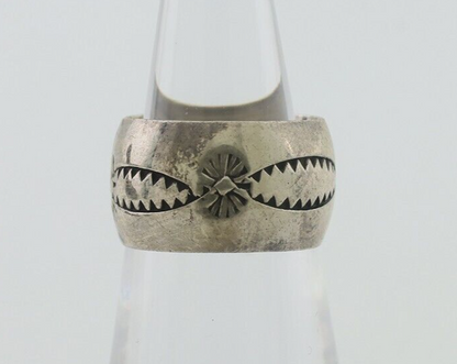 Navajo Hand Stamped Band 925 Silver 11 mm Native Artist Size 5.5 C.80's