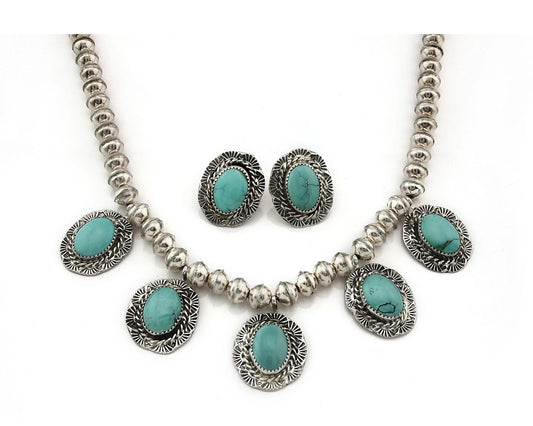 Navajo Necklace Earring Set Sterling Silver Vintage Handmade Signed Snail C.80's