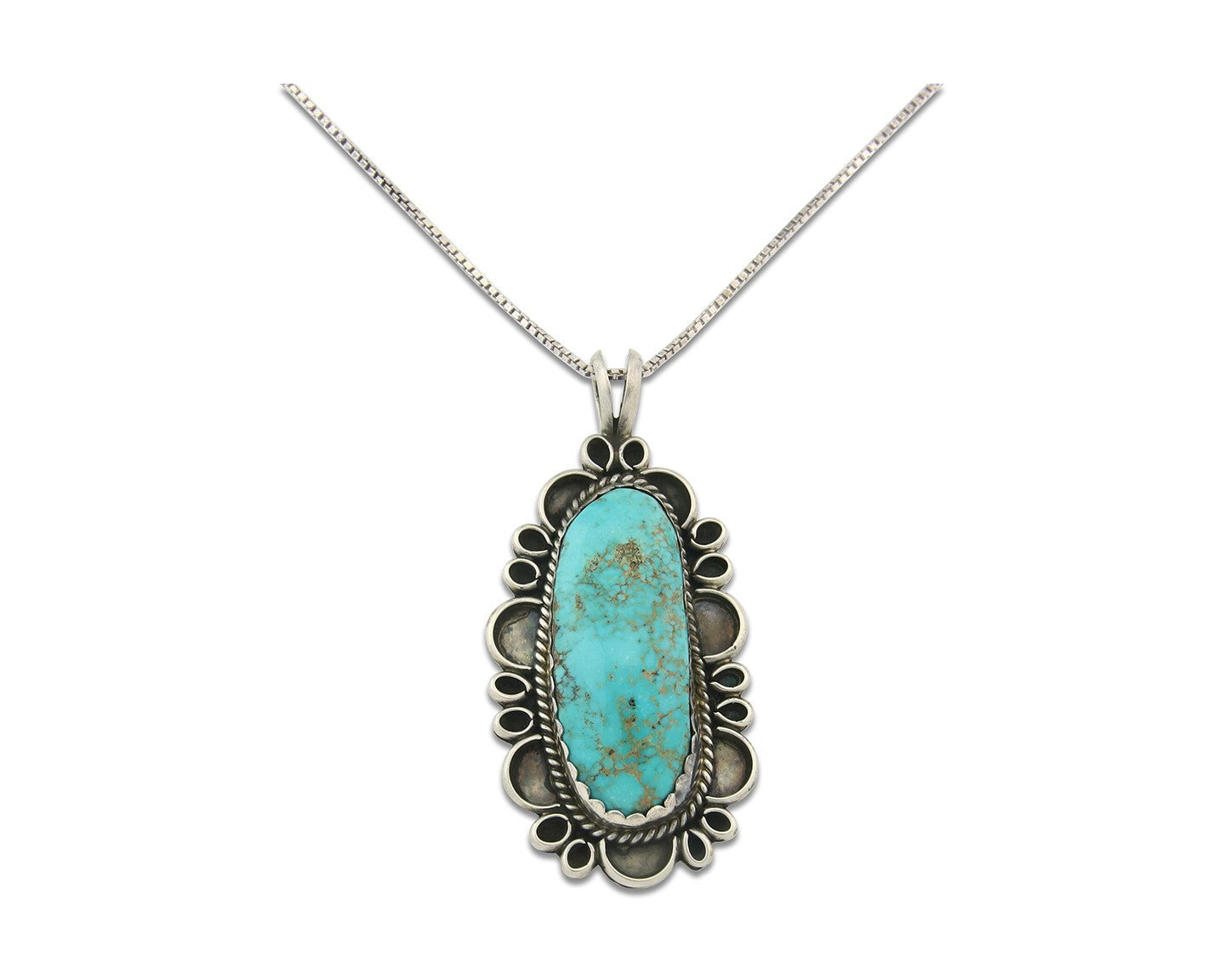 Navajo Sterling Silver Necklace Authentic Turquoise Vintage Handmade