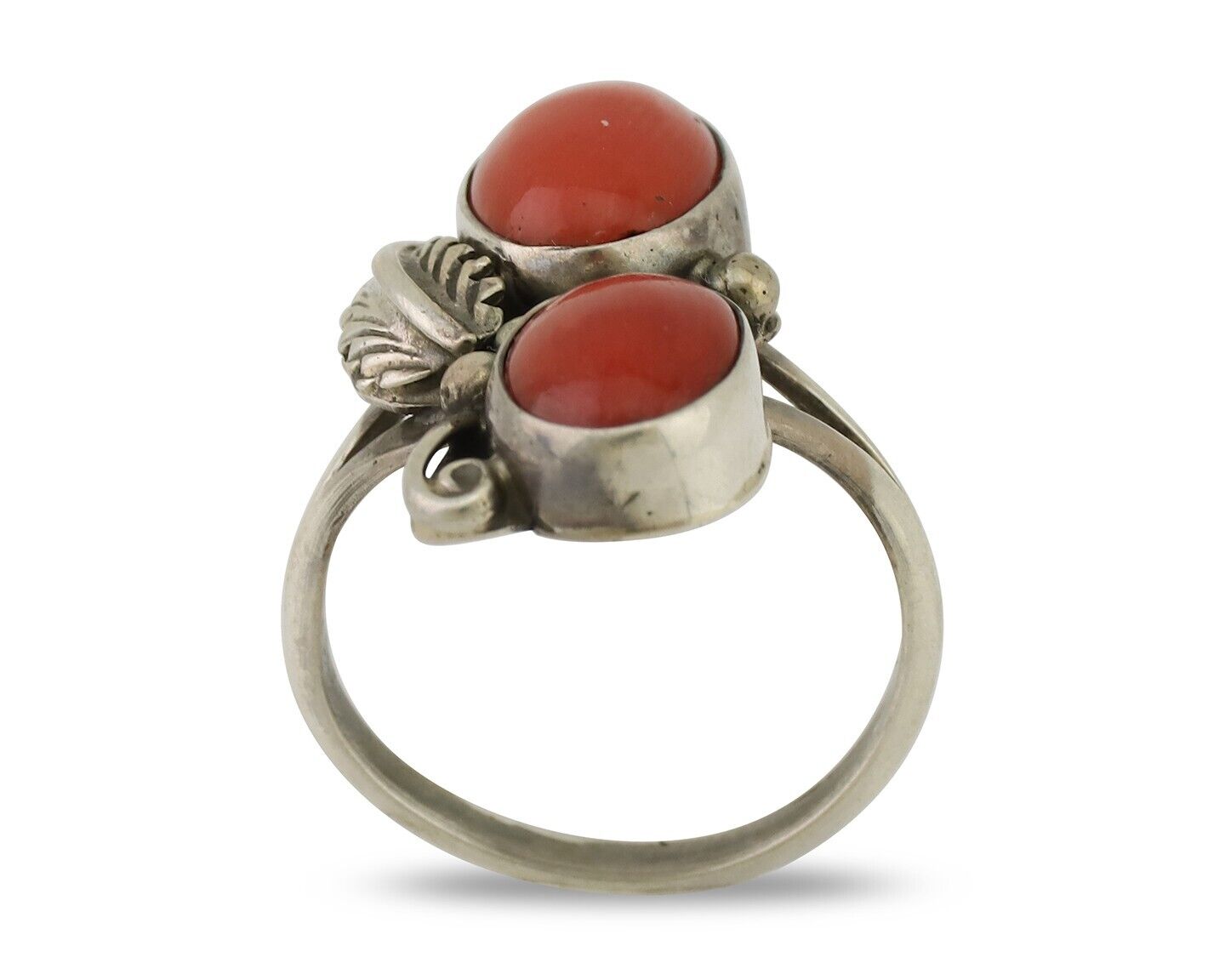 Navajo Ring 925 Silver Natural Mediterranean Coral Artist Signed A C.80's