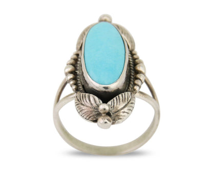 Navajo Ring 925 Silver Natural Slab Turquoise Artist Signed Circle JW C.80's