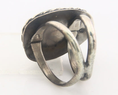 Navajo Ring 925 Sterling Turquoise Handmade Signed Diamond C.70's Size 11