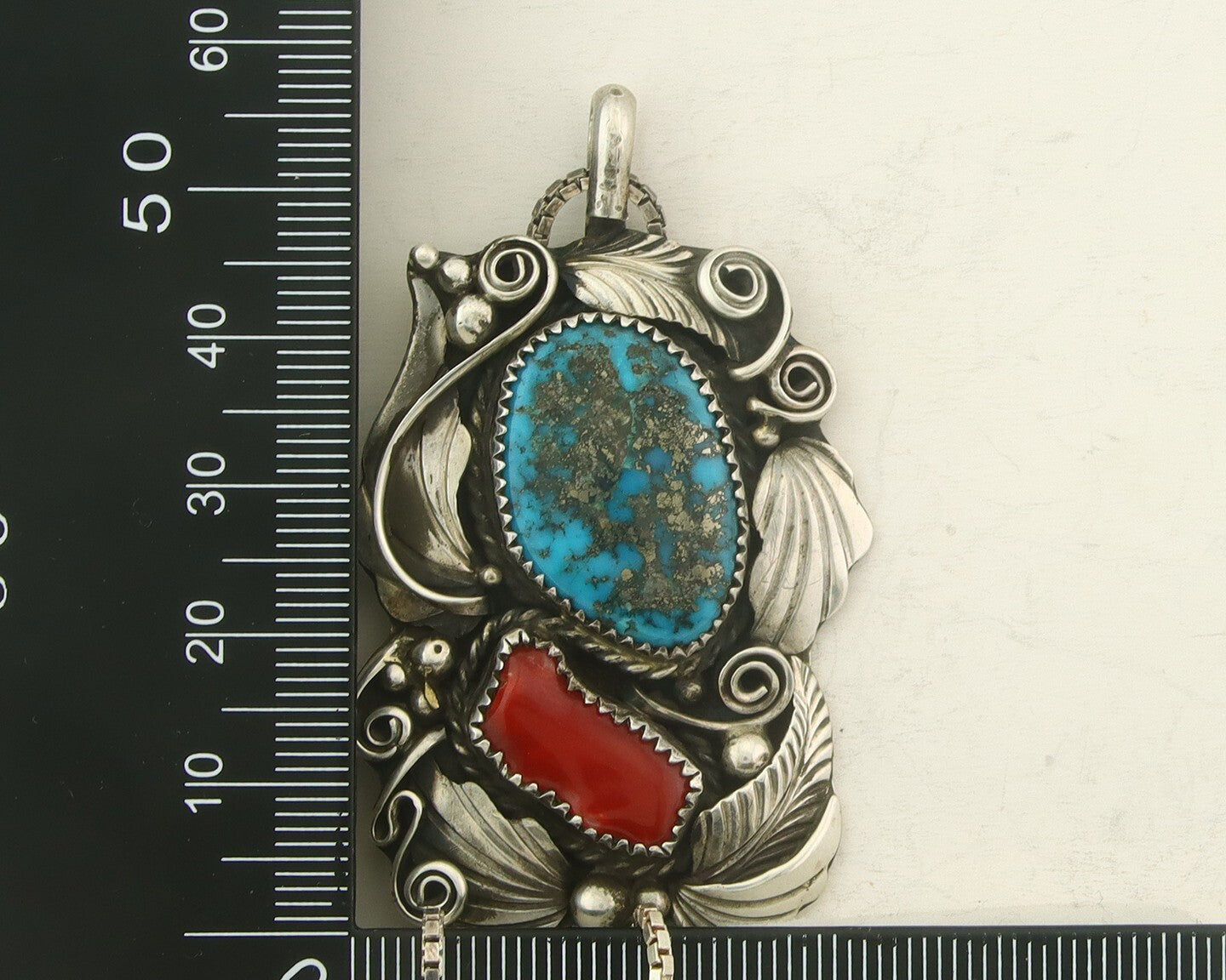 Navajo Necklace 925 Silver Morenci Turquoise & Coral Signed Justin Morris