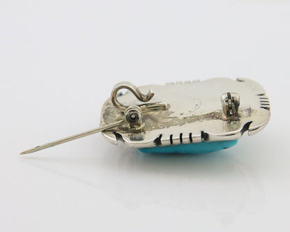 Navajo Pin 925 Silver Natural Blue Turquoise Artist Signed Hyson Craig C.80's