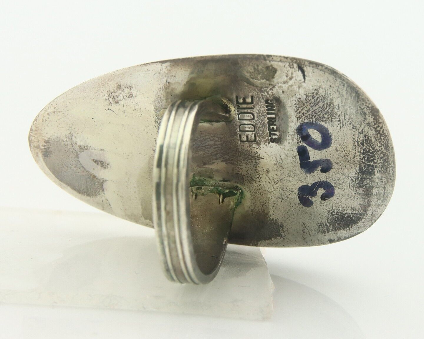 Navajo Ring 925 Sterling Turquoise Handmade Signed EDDIE C.80's Size 10.25