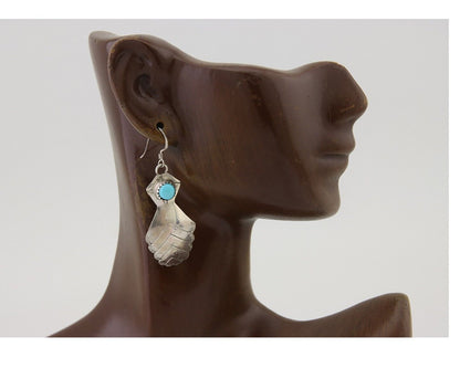 Navajo Dangle Earrings 925 Silver Natural Turquoise Artist Signed JB C.80's